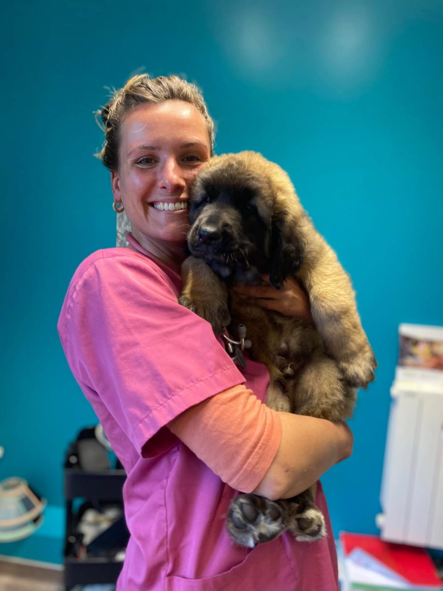 Agathe Condemine, vétérinaire, avec un chiot
